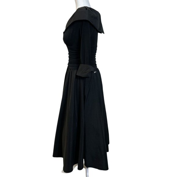 Jessica Howard Jersey Taffeta Dress Size 6 Portrait Collar Ruched A Line Midi - Picture 5 of 10